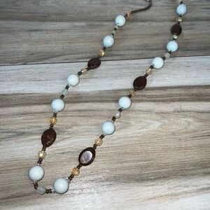 Chunky Beaded Necklace Women’s Robbin Egg Blue And Brown Cottage Core Bohemian